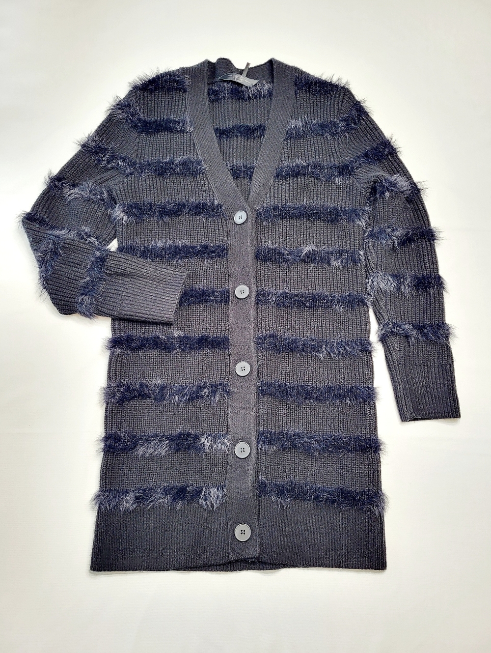 Killstar X Kihilist Astera Black Fuzzy Stripe Long Heavy Cardigan Women's Small